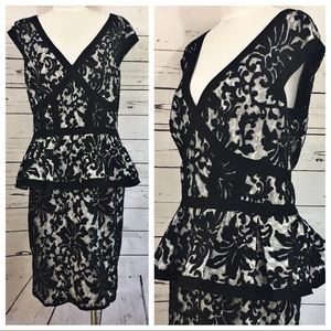 Tadashi Shoji Black & Ivory Lace Peplum Dress